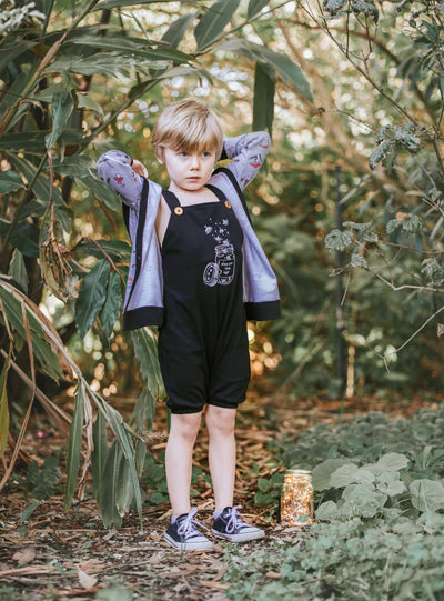 Aster & Oak Organic FIREFLY Print Black Harem Jumpsuit