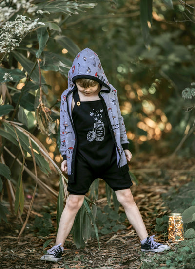 Aster & Oak Organic FIREFLY Print Black Harem Jumpsuit