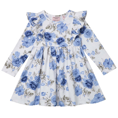 DESIGNER KIDZ Audrey Floral L/S Hazel Dress - Dusty Blue