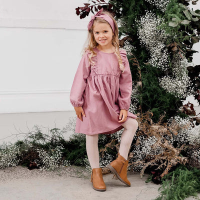 DESIGNER KIDZ Harper Linen Ruffle Dress - Nostalgia Rose