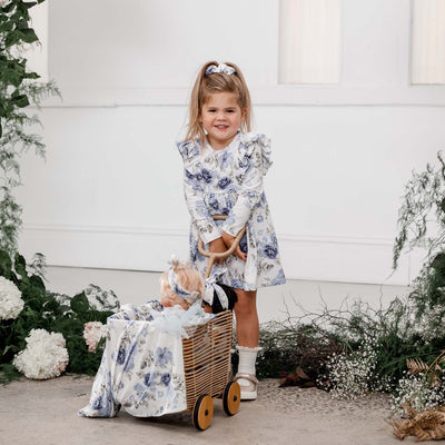 DESIGNER KIDZ Audrey Floral L/S Hazel Dress - Dusty Blue