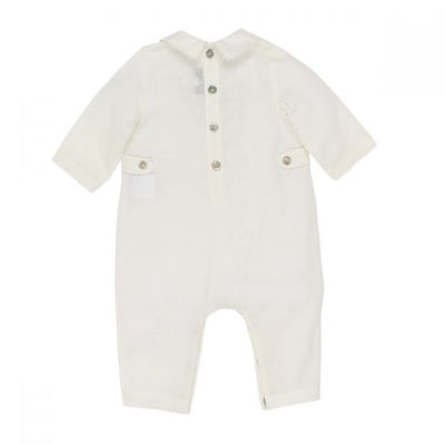 BÉBÉ by MINIHAHA - Long Sleeve Ivory Woven Romper with Tucks
