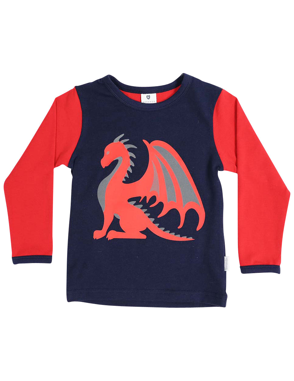 KORANGO Dragon Long Sleeve Dragon Print Tee in Red N Navy