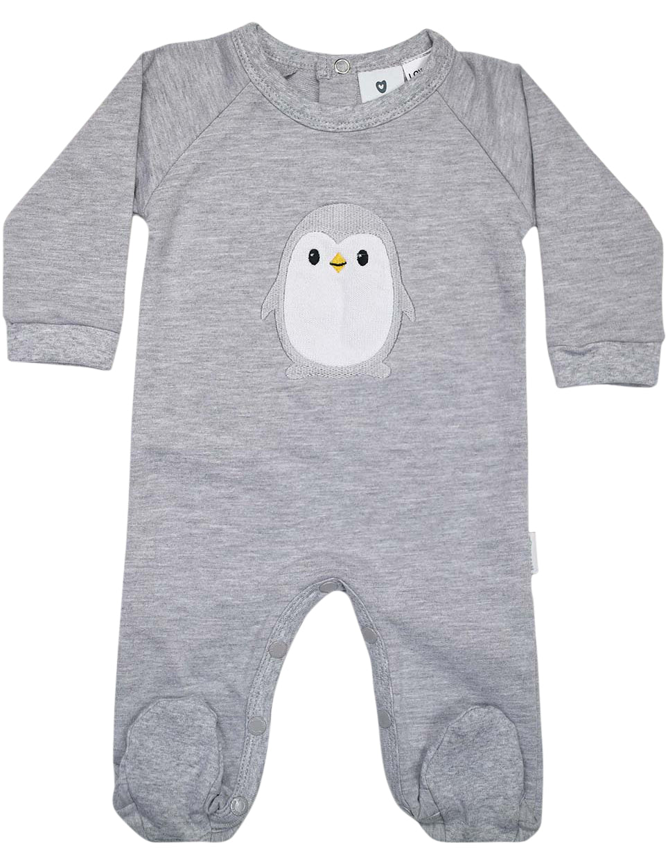 KORANGO Baby Penguin Long Sleeve Romper in Grey Marle