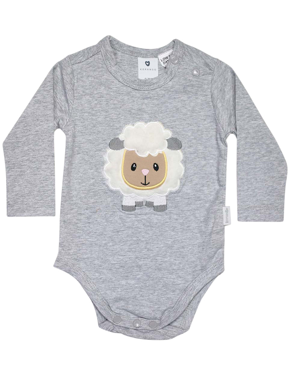 KORANGO Baa Baa White Sheep Bodysuit with Applique in Grey