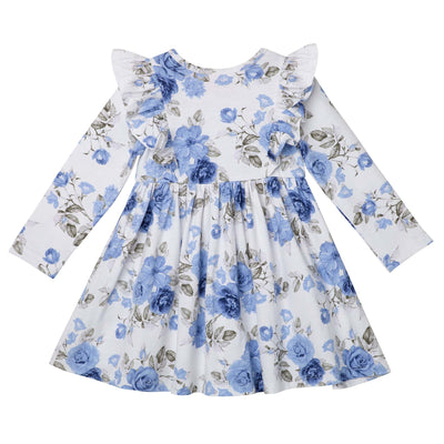 DESIGNER KIDZ Audrey Floral L/S Hazel Dress - Dusty Blue