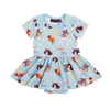 Rock Your Baby BLUE KITTENS GALORE Short Sleeves Waisted Dress